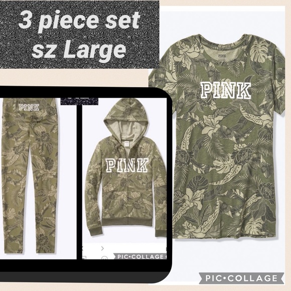 PINK VS high waist cotton leggings full zip hoodie short sleeve tee fern